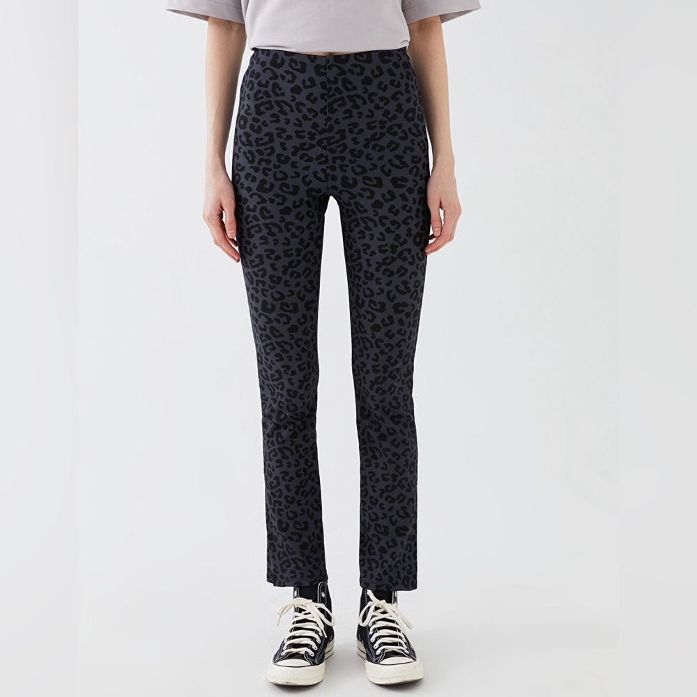 Zara NWT Leopard Print Bottom Slits Leggings Pants Grey Black